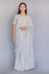 Buy_Merakus_Grey Cotton Embroidered Zari Saree  _at_Aza_Fashions