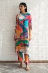 Merakus_Multi Color Modal Silk Printed Abstract Round Kurta And Pant Set _at_Aza_Fashions