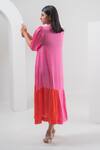 Shop_Merakus_Multi Modal Silk Blocked Round Dress With Slip _at_Aza_Fashions