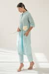 Merakus_Blue Cotton Printed Stripe Shirt Collar Tunic With Pant  _Online_at_Aza_Fashions