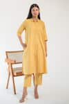 Buy_Merakus_Yellow Cotton Printed Stripe Shirt Collar Contrast Tunic With Pant  _at_Aza_Fashions