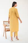 Shop_Merakus_Yellow Cotton Printed Stripe Shirt Collar Contrast Tunic With Pant  _at_Aza_Fashions