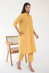 Merakus_Yellow Cotton Printed Stripe Shirt Collar Contrast Tunic With Pant  _Online_at_Aza_Fashions