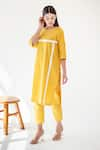 Merakus_Yellow Cotton Stripe Round Contrast Applique Kurta With Pant  _Online_at_Aza_Fashions