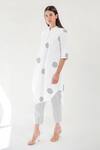 Shop_Merakus_White Cotton Printed Polka Dot Shirt Collar Contrast Tunic With Pant _at_Aza_Fashions