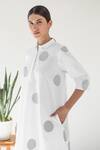 Merakus_White Cotton Printed Polka Dot Shirt Collar Contrast Tunic With Pant _Online_at_Aza_Fashions