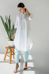 Buy_Merakus_White Cotton Solid Shirt Collar Tunic With Striped Pant _at_Aza_Fashions