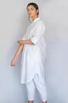 Merakus_White Cotton Solid Shirt Collar Tunic With Pant  _Online_at_Aza_Fashions