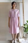 Buy_Merakus_Pink Cotton Plain Peter Pan Collar Dress  _at_Aza_Fashions