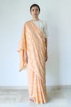 Merakus_Peach Cotton Stripe Zari Pattern Saree  _Online_at_Aza_Fashions