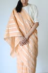 Buy_Merakus_Peach Cotton Stripe Zari Pattern Saree  _Online_at_Aza_Fashions