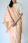 Buy_Merakus_Peach Cotton Stripe Zari Round Neck Pattern Saree With Blouse  _Online_at_Aza_Fashions