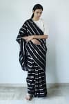 Shop_Merakus_Black Cotton Stripe Zari Round Neck Pattern Saree With Blouse  _Online_at_Aza_Fashions