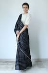 Buy_Merakus_Black Cotton Chequered Zari Pattern Saree _at_Aza_Fashions