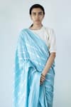 Merakus_Blue Cotton Stripe Zari Pattern Saree  _Online_at_Aza_Fashions