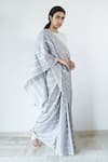 Shop_Merakus_Grey Cotton Stripe Zari Vertical Pattern Saree  _Online_at_Aza_Fashions