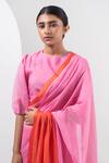 Buy_Merakus_Red Chanderi Silk Plain Two Tone Saree _Online_at_Aza_Fashions