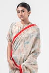 Merakus_Multi Color Chanderi Silk Print Abstract Round Neck Saree With Blouse  _Online_at_Aza_Fashions