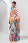 Buy_Merakus_Multi Color Chanderi Silk Print Abstract Splash Saree With Blouse _at_Aza_Fashions