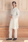 Buy_PREEVIN_Off White Cotton Mulmul Embroidery Thread Mirror Floweret Kurta Set  _Online_at_Aza_Fashions