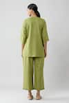 Shop_Samyukta Singhania_Green Cotton Slub Solid Notched Front Pleated Top And Pant Co-ord Set _at_Aza_Fashions