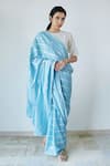 Buy_Merakus_Blue Cotton Stripe Zari Pattern Saree  _at_Aza_Fashions