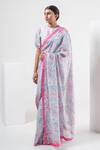 Shop_Merakus_Multi Color Chanderi Silk Print Floral Round Neck Saree With Blouse _at_Aza_Fashions