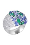 Buy_KAJ Fine Jewellery_Blue Tanzanite 18kt White Gold Azure Domed Cluster Ring _at_Aza_Fashions