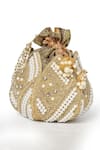 House of Webhin_Gold Pearl Lotus Shaped Potli Bag _Online_at_Aza_Fashions