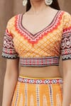 Shop_Khwaab by Sanjana Lakhani_Yellow Chinon Printed Digital Leaf Neck Blouse Lehenga Set_Online_at_Aza_Fashions