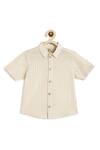 Tiber Taber_Cream Cotton, Lurex Happy Hero Stripe Woven Shirt With Mundu _at_Aza_Fashions