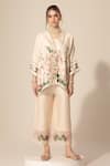 Buy_Sakshi Girri_Ivory Dupion Silk Printed Botanical Kaftan Pattern Short And Pant Set  _at_Aza_Fashions