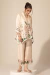 Sakshi Girri_Ivory Dupion Silk Printed Botanical Kaftan Pattern Short And Pant Set  _Online_at_Aza_Fashions