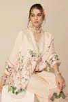 Shop_Sakshi Girri_Ivory Dupion Silk Printed Botanical Kaftan Pattern Short And Pant Set  _Online_at_Aza_Fashions