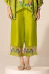 Shop_Sakshi Girri_Green Dupion Silk Printed Botanical Kaftan V Neck And Pant Set _Online_at_Aza_Fashions