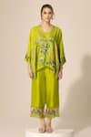 Buy_Sakshi Girri_Green Dupion Silk Printed Botanical Kaftan V Neck Short And Pant Set  