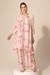 Buy_Sakshi Girri_Ivory Dupion Silk Printed Botanical V Neck Kurta Pant Set  _Online_at_Aza_Fashions