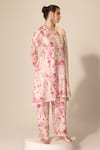 Shop_Sakshi Girri_Ivory Dupion Silk Printed Botanical V Neck Kurta Pant Set  _Online_at_Aza_Fashions