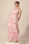 Buy_Sakshi Girri_Ivory Crepe Printed Botanical One Shoulder Tunic And Pant Set  