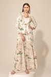 Buy_Sakshi Girri_Ivory Crepe Printed Botanical Lapel Collar Pattern Blazer And Sharara Set _at_Aza_Fashions