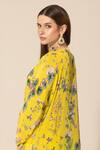 Shop_Sakshi Girri_Yellow Crepe Printed Botanical V Neck Pattern Kaftan And Pant Set _at_Aza_Fashions