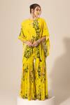 Buy_Sakshi Girri_Yellow Crepe Printed Botanical Round Pattern Cape And Sharara Set _at_Aza_Fashions