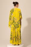 Shop_Sakshi Girri_Yellow Crepe Printed Botanical Round Pattern Cape And Sharara Set  _at_Aza_Fashions