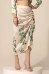 Sakshi Girri_Ivory Stretch Satin Printed Botanical Shawl Lapel Blazer And Skirt Set _Online_at_Aza_Fashions