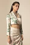 Buy_Sakshi Girri_Ivory Stretch Satin Printed Botanical Shawl Lapel Blazer And Skirt Set _Online_at_Aza_Fashions