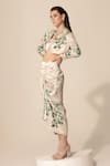 Buy_Sakshi Girri_Ivory Stretch Satin Printed Botanical Shawl Lapel Blazer And Skirt Set  