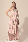 Sakshi Girri_Pink Double Georgette Printed Botanical One Tunic And Sharara Set  _Online_at_Aza_Fashions