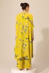 Shop_Sakshi Girri_Yellow Crepe Printed Botanical Round Cape And Bell Bottom Pant Set  _at_Aza_Fashions