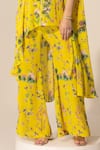 Buy_Sakshi Girri_Yellow Crepe Printed Botanical Round Cape And Bell Bottom Pant Set  _Online_at_Aza_Fashions