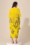 Shop_Sakshi Girri_Yellow Crepe Printed Botanical V Neck Short Kaftan And Skirt Set _at_Aza_Fashions
